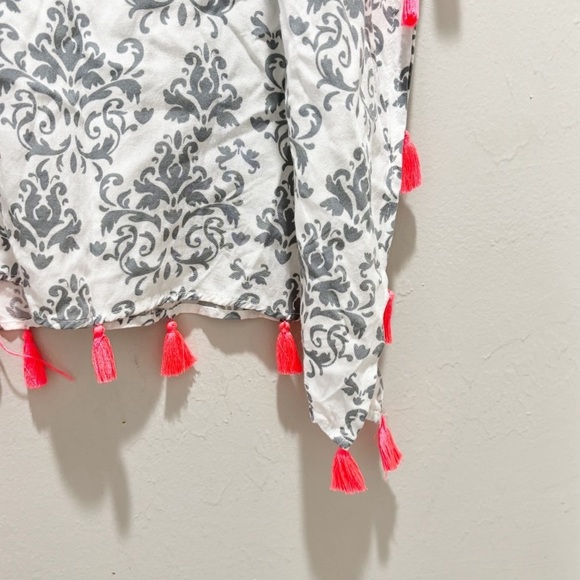 SURF GYPSY Women’s White Gray Print Pink Tassel Swim Cover Resort Beach Sz M - Picture 4 of 8